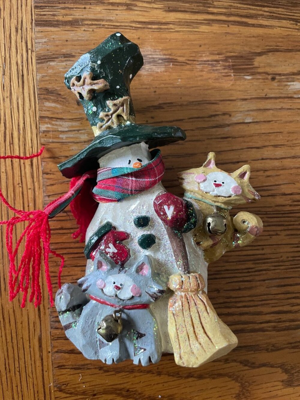 Kurt Adler Snowman Cats Broom Christmas Figurine 5" Snowtown Snowfolk Vintage